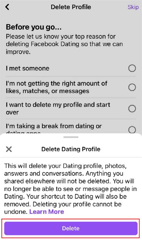 how to delete fb dating app