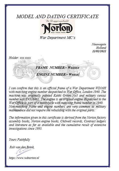motorcycle dating certificates