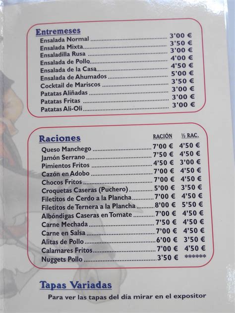 sancho panza menu