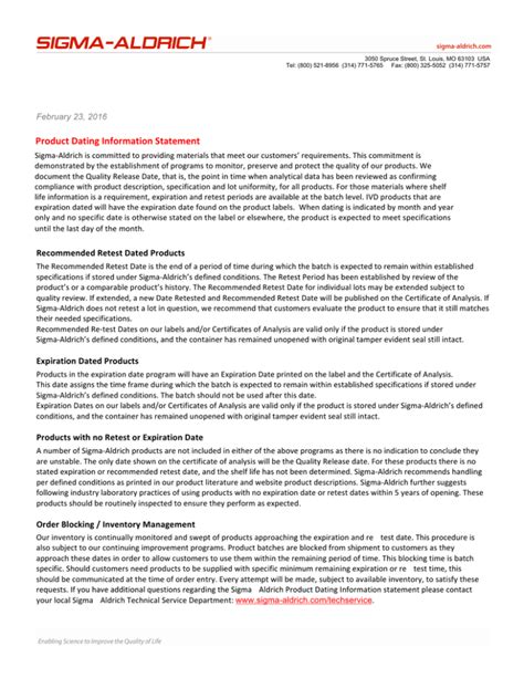 sigma product dating information