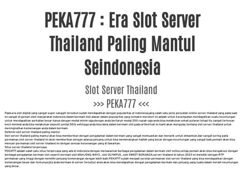 PEKA777 Era Slot Server Thailand Paling Mantul Seindonesia PEKA777 Slot - PEKA777 Slot