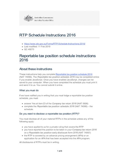 Reportable Tax Position Schedule And Instructions 2024 PIALA45 Rtp - PIALA45 Rtp