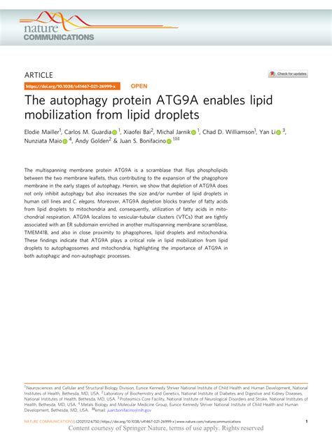 The Autophagy Protein ATG9A Enables Lipid Mobilization From APG9 - APG9