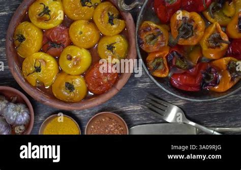 Baked Red And Yellow Tomato And Bell Pepper Tomatoes And Bell Peppers