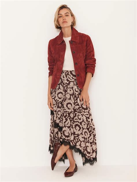 buy mint velvet red floral print lace trim skirt    uk