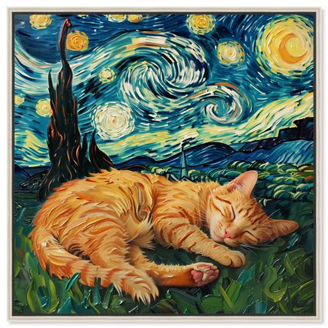 starry night cat canvas trendy animal art  art remedy silver frame