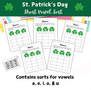 St Patricks Day Short Vowel Sorting Activity Cut Paste For K 2