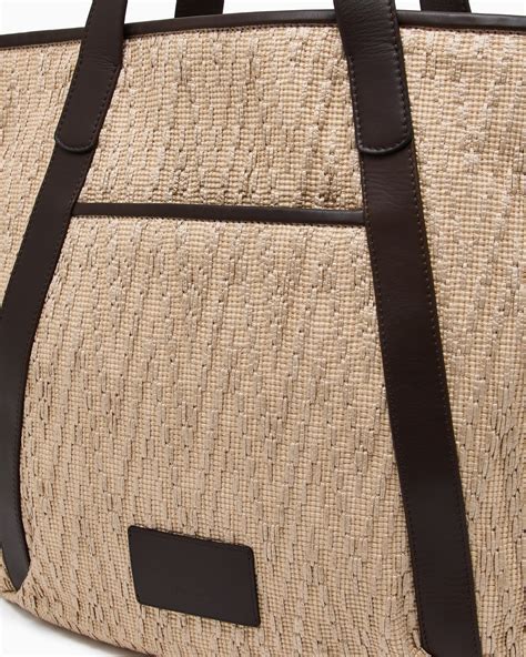 Sac Cabas En Raphia Et Cuir Giorgio Armani