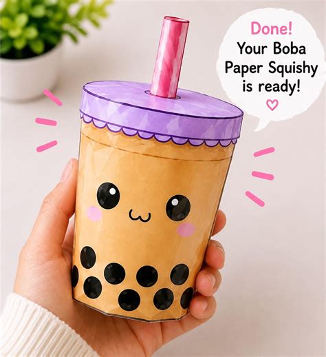 boba tea paper squishy template printable diy paper craft drink