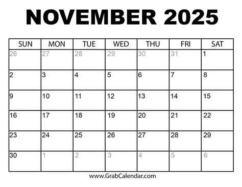 Blank Printable November Calendar 2025 | Printable Calendar 