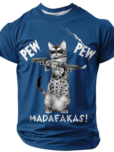 mens cat funny  shirt short sleeve  shirt  print crew neck shirt