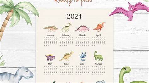 Dinosaur Calendar 2024 Printable - Daron Kizzee