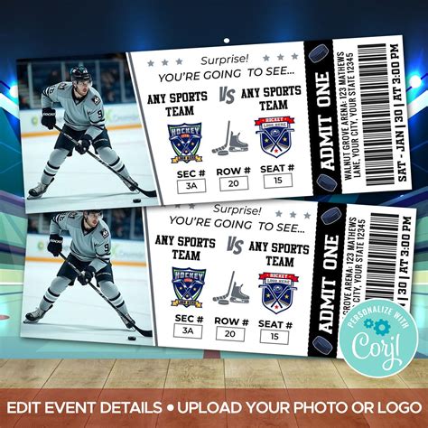 Editable Hockey Sports Ticket Game Event Stub Template