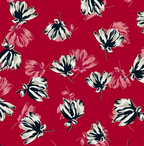floral black white prints  red background red  black