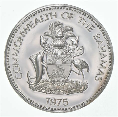 SILVER HUGE 1975 Bahamas Islands 10 Dollars World Silver Coin