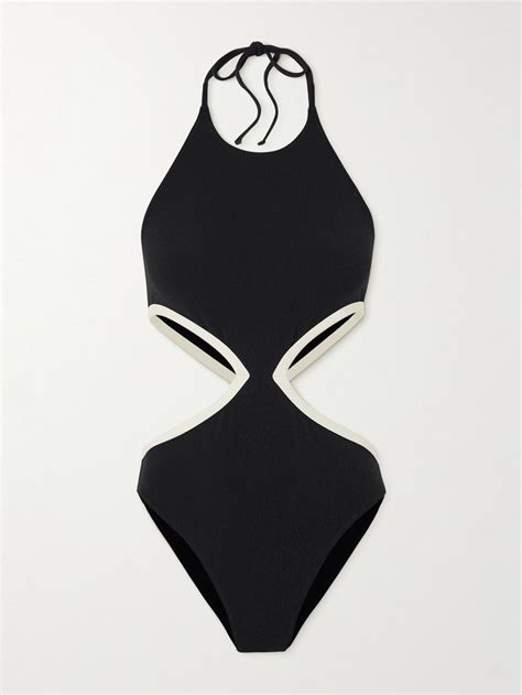 Lisa Marie Fernandez Cutout Two Tone Stretch Crepe Halterneck Swimsuit