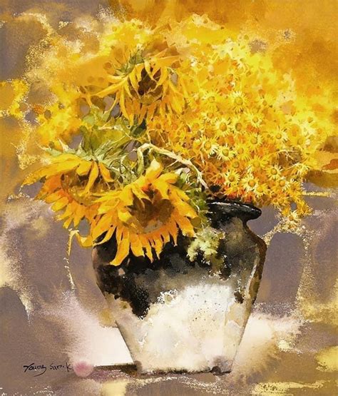 Pin By TodnarBonya On Watercolor Sunflower Painting Flower Art