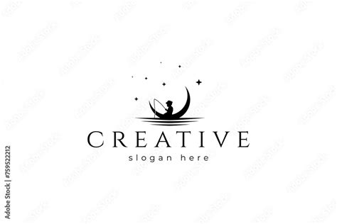 Vector logo design of a silhouette of a child sitting fishing on a ...
