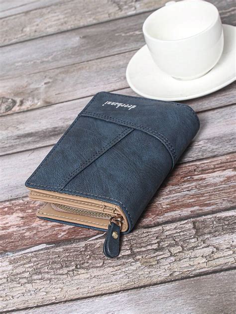 Men S Blue Thread Sewing Detail Wallet For Short Change Card Coin