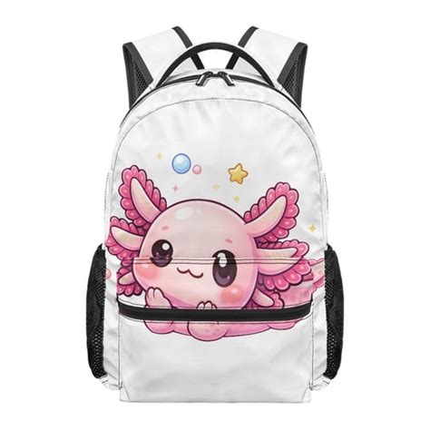 chririnla pink axolotl kids hiking backpack large capacity schoolbag
