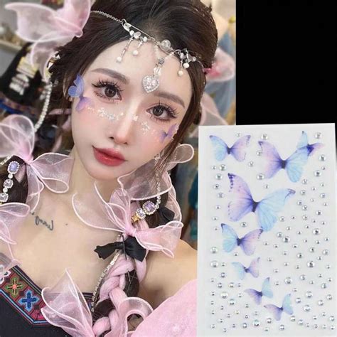 1 PC 3D Butterfly Flowers Rhinestone Makeup Stickers Y2K Style Festive