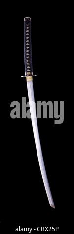 Japanese samurai with katana sword. Studio shoot. Isolated Stock Photo