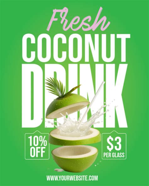 Green Professional Fresh Coconut Juice Instagram Portrait Template ...