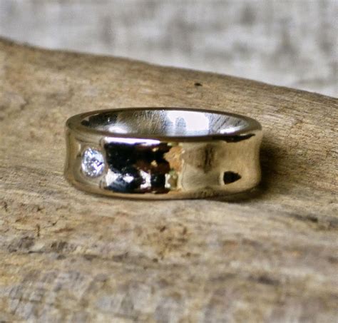 Thick Flush Mounted Diamond 14k White Gold Pinkie/stacker/band Ring