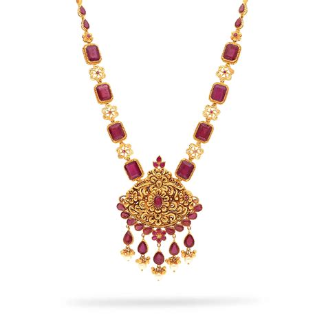 Exceptionally Detailed And Ruby Studded Kt Gold Necklace