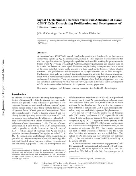 (PDF) Signal 3 Determines Tolerance versus Full Activation of Naive CD8 ... 