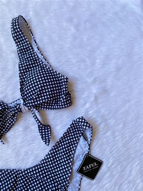 Black Gingham Two Piece Bikini Women S Fashion Swimwear Bikinis Swimsuits On Carousell
