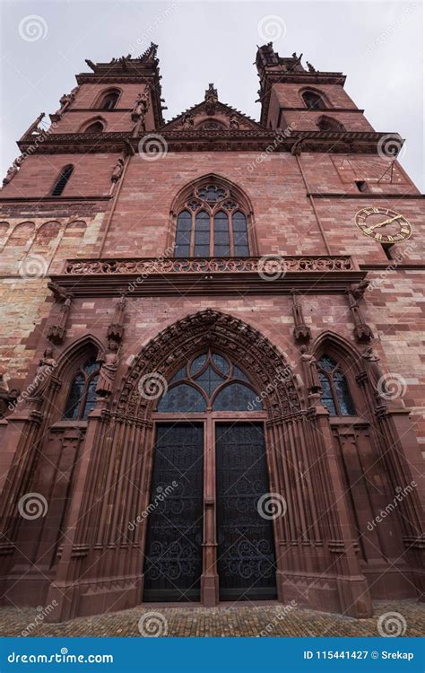 Main Facade of Basel Minster Editorial Photography - Image of recess ...