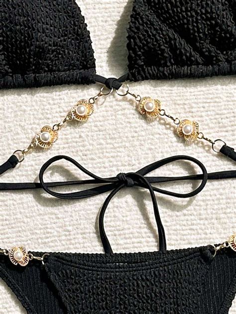 SHEIN Swim Maillot de bain Bikini pour femmes en texture de couleur unie en deux pièces Mode