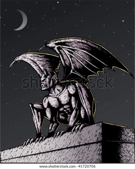 Gargoyle Perched Atop Building Ready Pounce Stock Vector Royalty Free