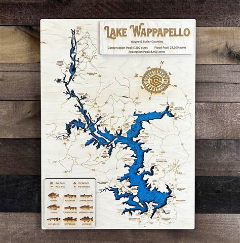 Wappapello Lake Wayne Co Missouri Wooden Engraved Map Etsy