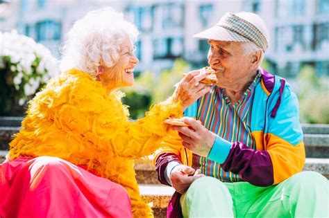 Premium Photo Old Modern Couple Dressing Fashionable Colored Clothes