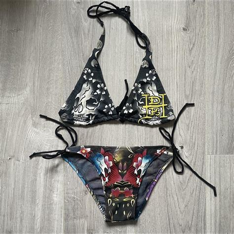 Vintage Y K Ed Hardy Triangle Bikini Set Size Depop