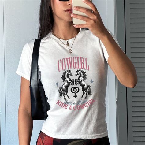 Y2K Cowgirl Wrangler Lesbian Femme Babytee Aesthetic Lesbian Baby Tee Femme Lesbian Tops Save