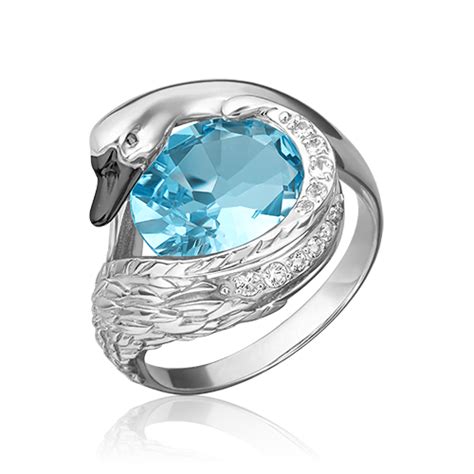 Кольцо «Лебедь» из белого золота с топазом и натуральными топазами ...