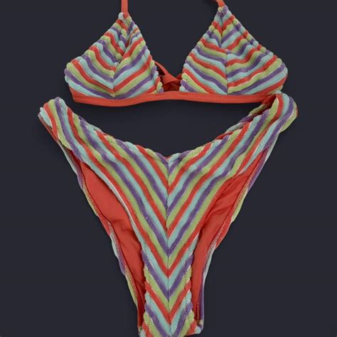 Orange And Pink Striped Bikini Set Beachyvibes Depop