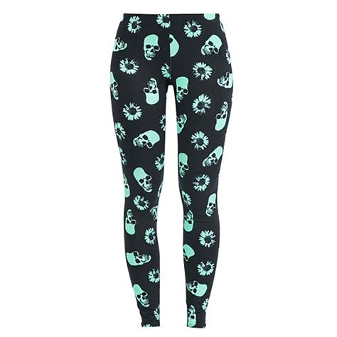 Women Harajuku Skull Heads Leggings Skeleton And Flowers Printed Legging