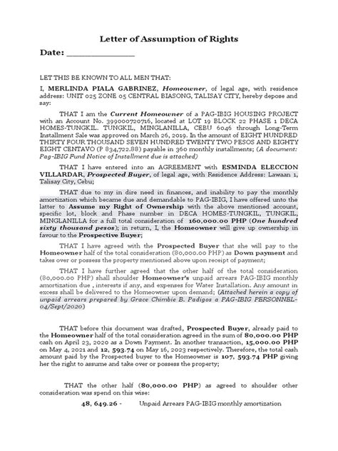 Letter Of Assumption Esminda Villardar Autosaved Pdf Assignment Law Business Law