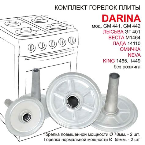 Конфорки газовой плиты DARINA, ЛЫСЬВА, ЛАДА, ОМИЧКА, NEVA без розжига ...