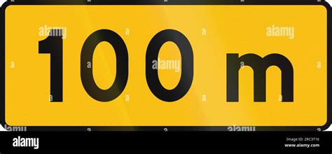 Polish Road Sign Distance To Hazard Stock Photo Alamy