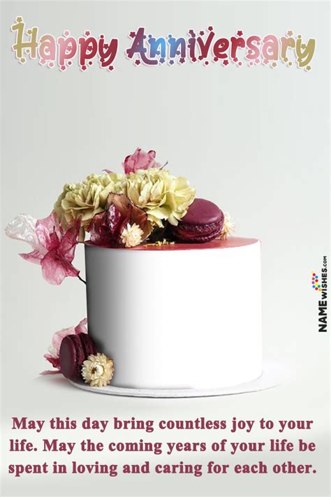 Macrons And Flowers Anniversary Cake With Name And Photo Artofit