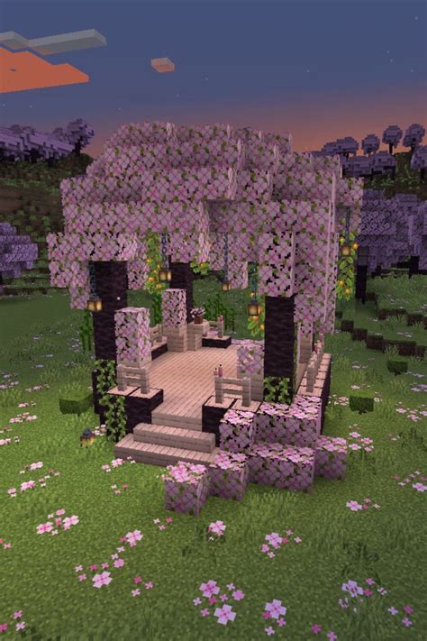 An Image Of A Purple And White Flower Covered Area In Minecraft With