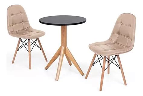 Conjunto Mesa Jantar Maitê cm Preta Cadeiras Botonê Cor Nude