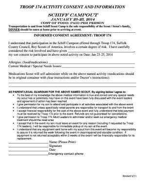 Fillable Online TROOP 174 ACTIVITY CONSENT AND Fax Email Print PdfFiller