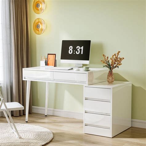 tribesigns white desk  drawers modern home office desk
