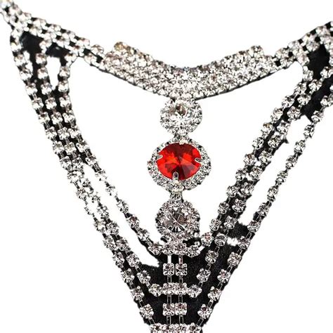 Sexy Bikini Shiny Crystal Women Thong Panties Body Chain Rhinestone Bra And Thong Set Belly